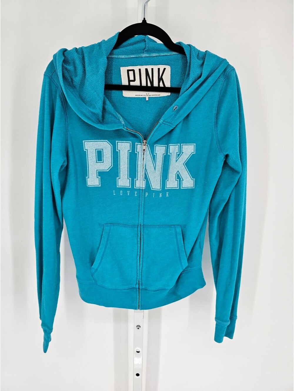 Vtg Y2K PINK Vitorias Secret Womens Sz S Full Zip Hoodie Blue Spell Out